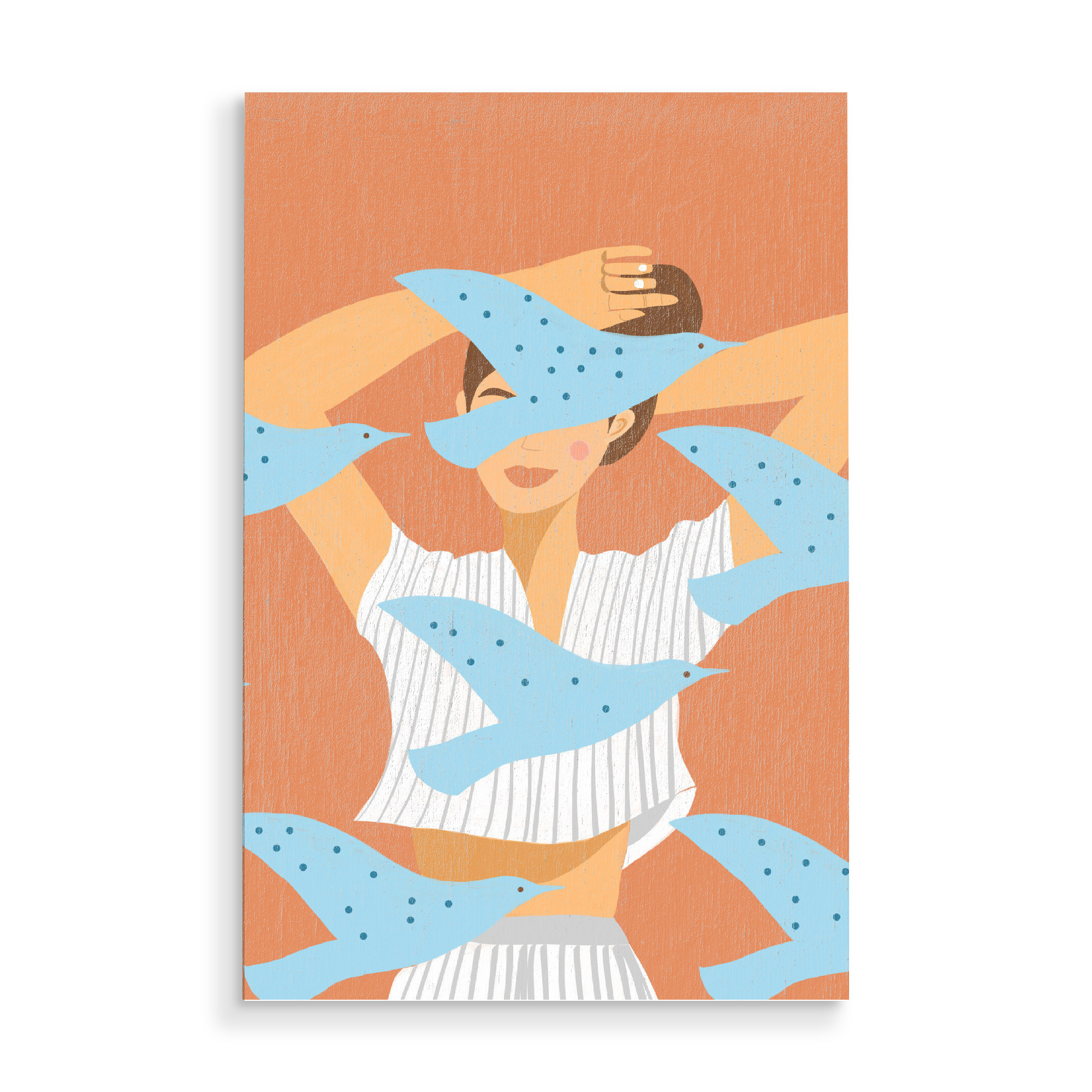 Holzbild "Zen-II" artboxONE - Menschen - Girl,Birds,Animals,Woman,Concept,Peace,Vögel,Peace of mind,Fashion,Meditation,Lifestyle,Summer,Chic,Stripes