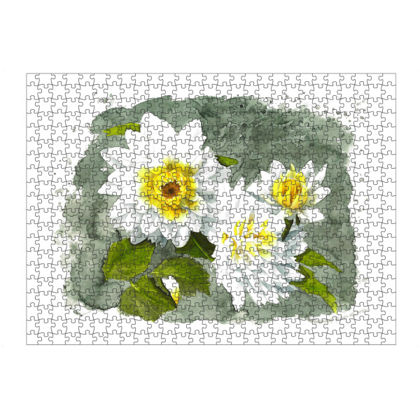 Puzzle Ravensburger "White Flower" artboxONE - Natur,Floral - Weiß,Blume,Flower,White,Rose,Klekse,Watercolor,Aquarell,Yellow,Gelb,Green,Grün