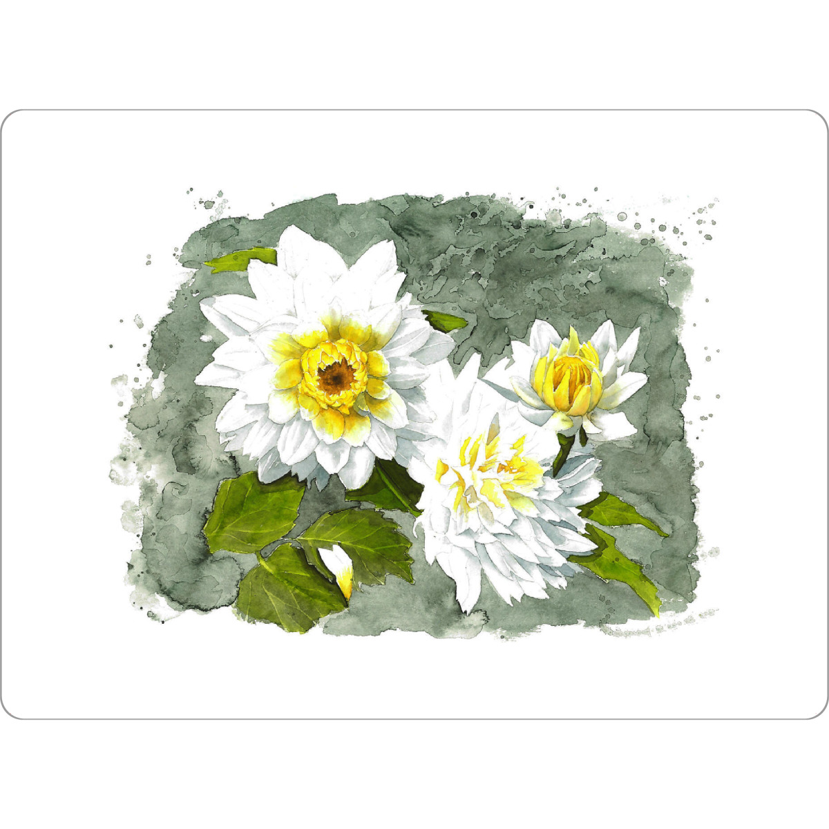 Tischset "White Flower" artboxONE - Natur,Floral - Weiß,Blume,Flower,White,Rose,Klekse,Watercolor,Aquarell,Yellow,Gelb,Green,Grün - Bild weiß