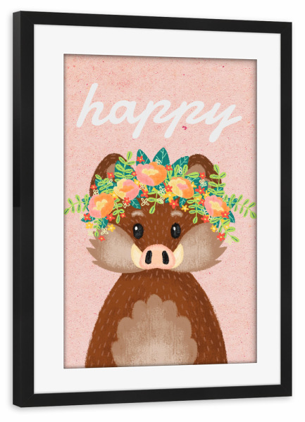 Poster mit Rahmen schwarz "Happy Wildschwein!" artboxONE - Für Kinder,Tiere