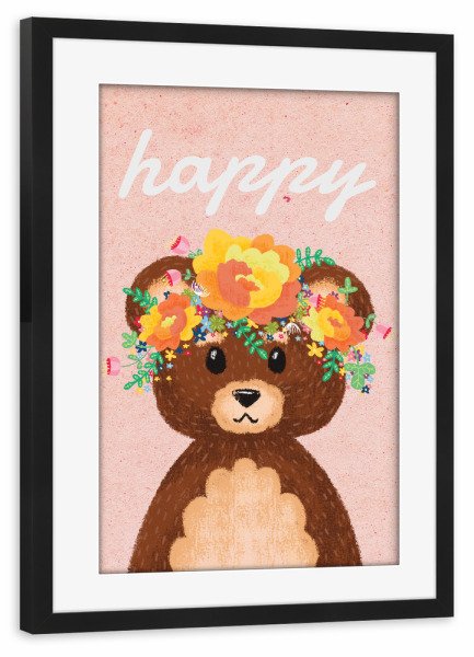 Poster mit Rahmen schwarz "Happy Bär!" artboxONE - Für Kinder,Tiere