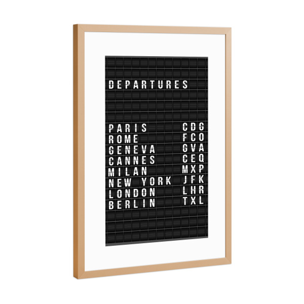 Poster mit Rahmen Kupfer "Departure" artboxONE - Städte,Typografie,Reise,Schwarzweiß