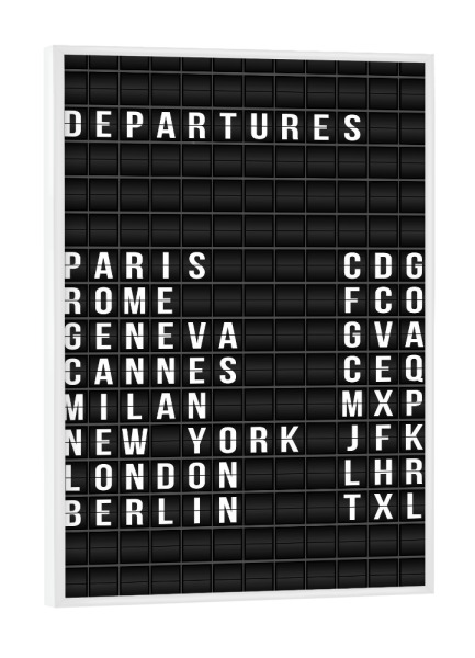 Poster mit weißem Rahmen "Departure" artboxONE - Städte,Typografie,Reise,Schwarzweiß