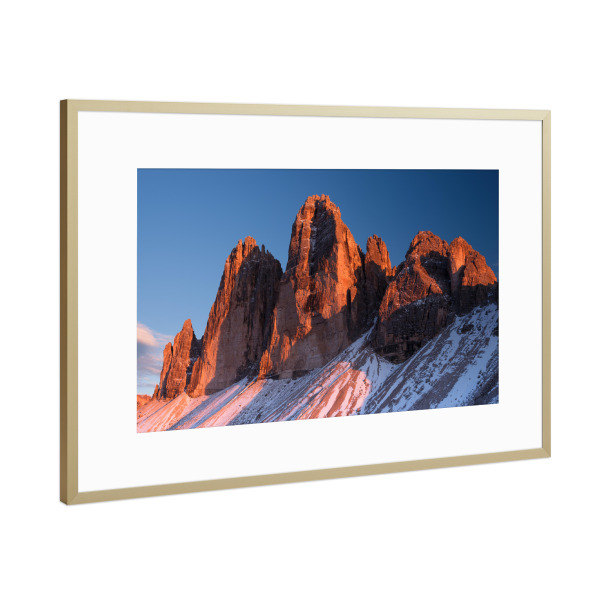Poster mit Rahmen Gold "Tre Cime at sunset" artboxONE - Natur,Reise / Länder