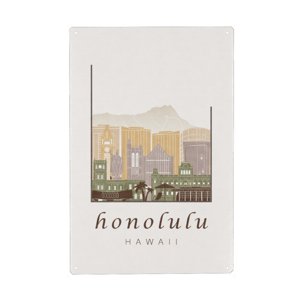 Holzbild "Honolulu skyline rustic" artboxONE - Städte,Architektur