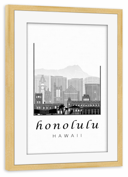 Poster mit Rahmen kiefer "Honolulu skyline black & white" artboxONE - Städte,Schwarzweiß,Architektur
