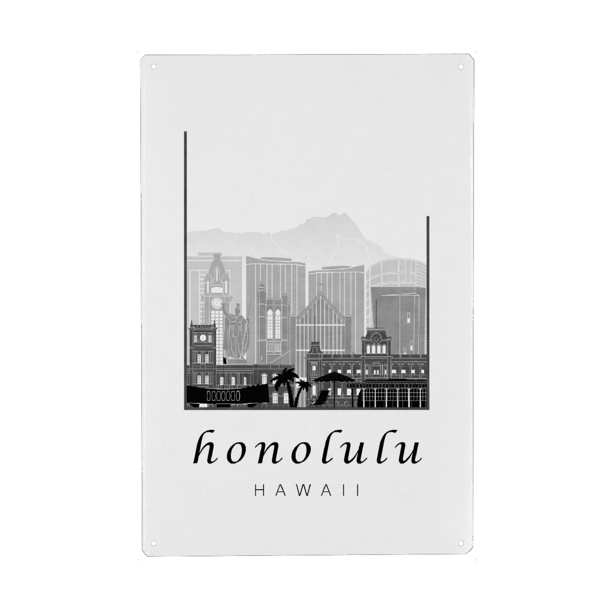Metall Poster "Honolulu skyline black & white" artboxONE - Städte,Schwarzweiß,Architektur