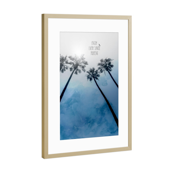 Poster mit Rahmen Gold "Palmen | Classic Blue" artboxONE - Typografie,Natur