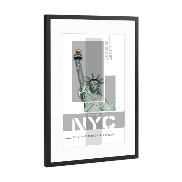 Poster mit Rahmen Schwarz (Metallic) "NYC Freiheitsstatue | grau" artboxONE - Städte,Städte / New York,Architektur