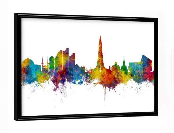 Poster mit schwarzem Rahmen "Reykjavík Iceland Skyline" artboxONE - Städte