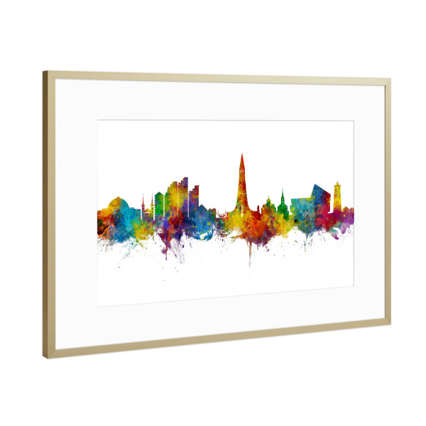 Poster mit Rahmen Gold "Reykjavík Iceland Skyline" artboxONE - Städte