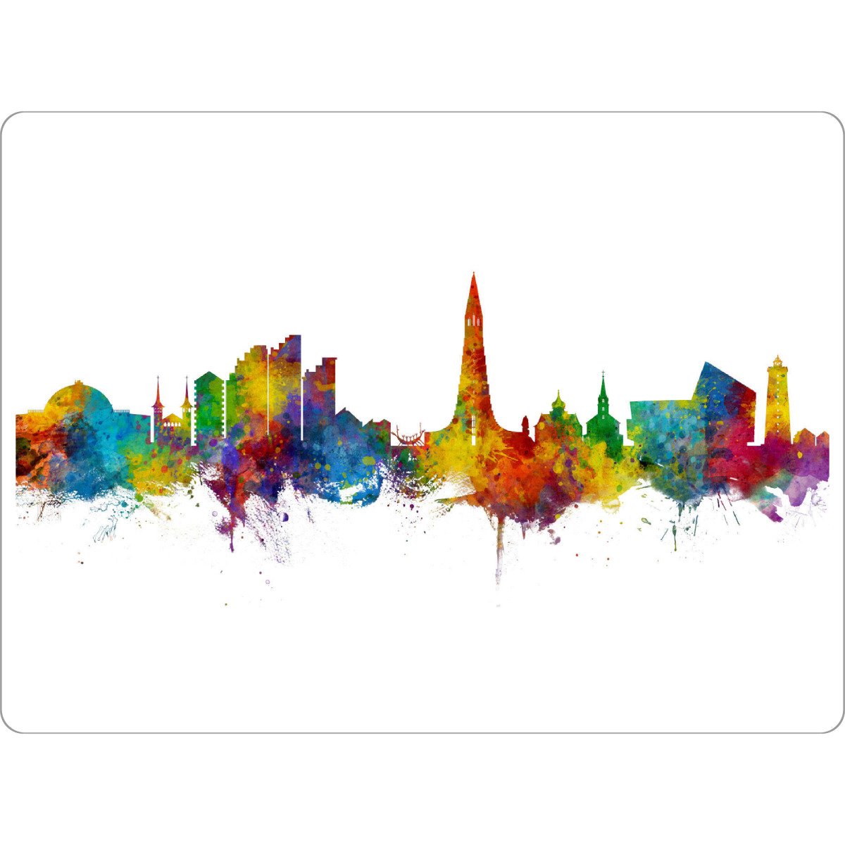 Tischset "Reykjavík Iceland Skyline" artboxONE - Städte - Reykjavík,Iceland,Skyline,Cityscape,Stadtbild,Watercolor,Island,Colorful,Bunt,City,Stadt
