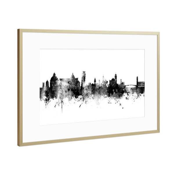Poster mit Rahmen Gold "Pisa Italy Skyline Black" artboxONE - Städte,Schwarzweiß