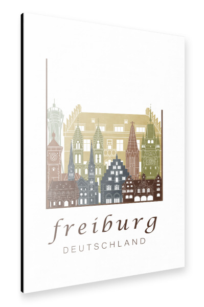Alu-Dibond "Freiburg skyline light brown" 30x20 cm artboxONE