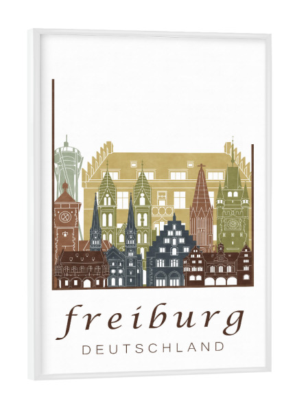 Poster mit weißem Rahmen "Freiburg skyline light brown" artboxONE - Städte,Architektur