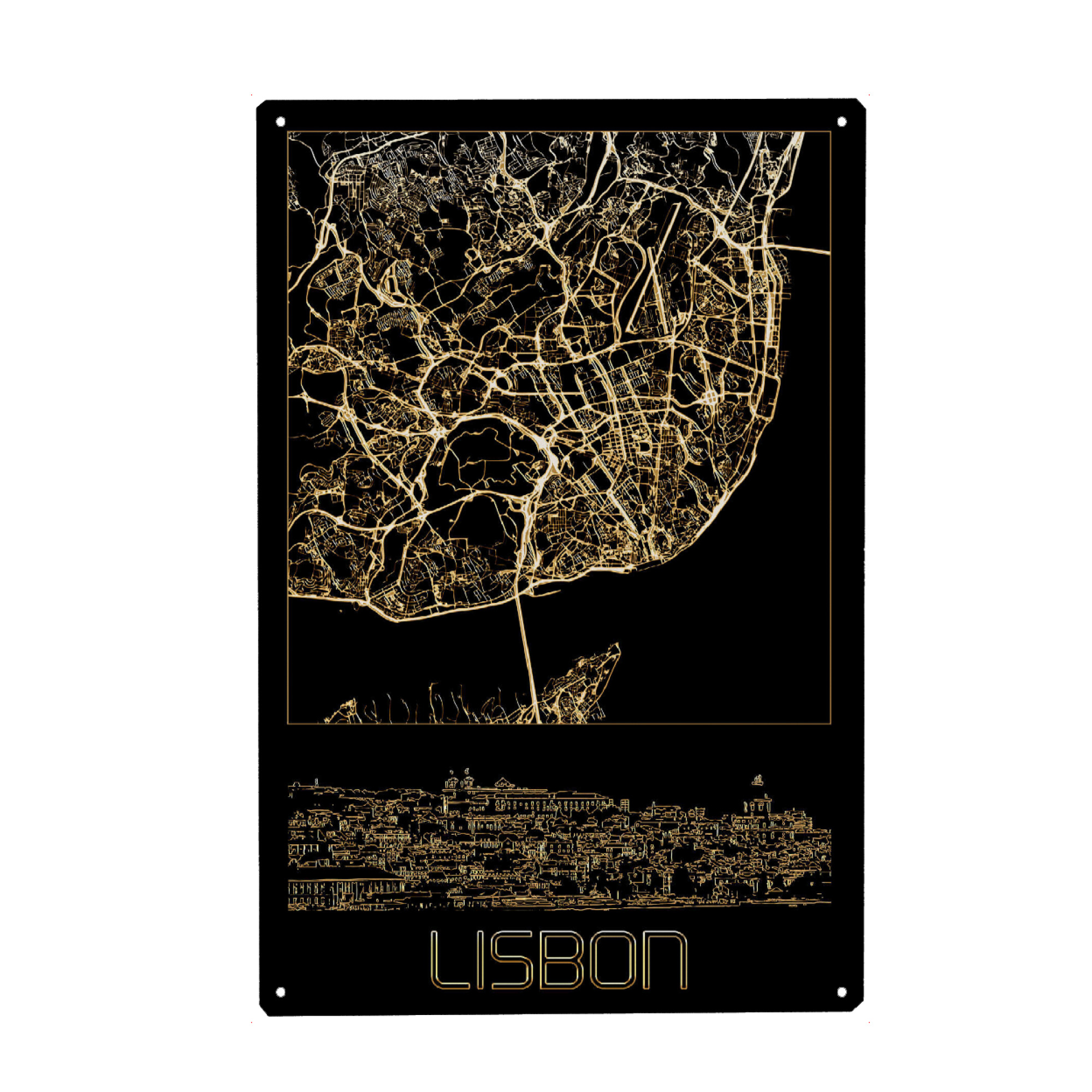 Metall Poster "Lissabon in Gold" artboxONE - Städte
