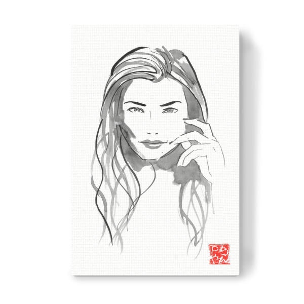 Leinwandbild "Blonde woman" artboxONE - Menschen,Schwarzweiß - Woman,Japan,Sumie,Frau,Girl,Malerei,Portrait,Zen,Menschen