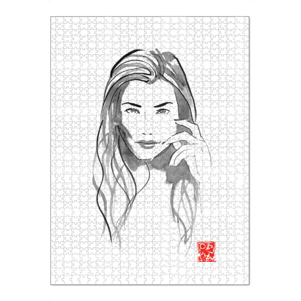Puzzle Ravensburger "Blonde woman" artboxONE - Menschen,Schwarzweiß - Woman,Japan,Sumie,Frau,Girl,Malerei,Portrait,Zen,Menschen - Bild woman