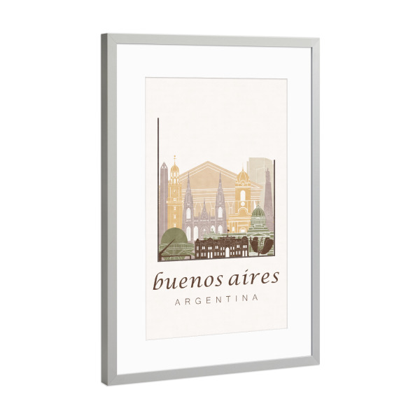 Poster mit Rahmen Silber "Buenos Aires skyline rustic" artboxONE - Städte,Architektur
