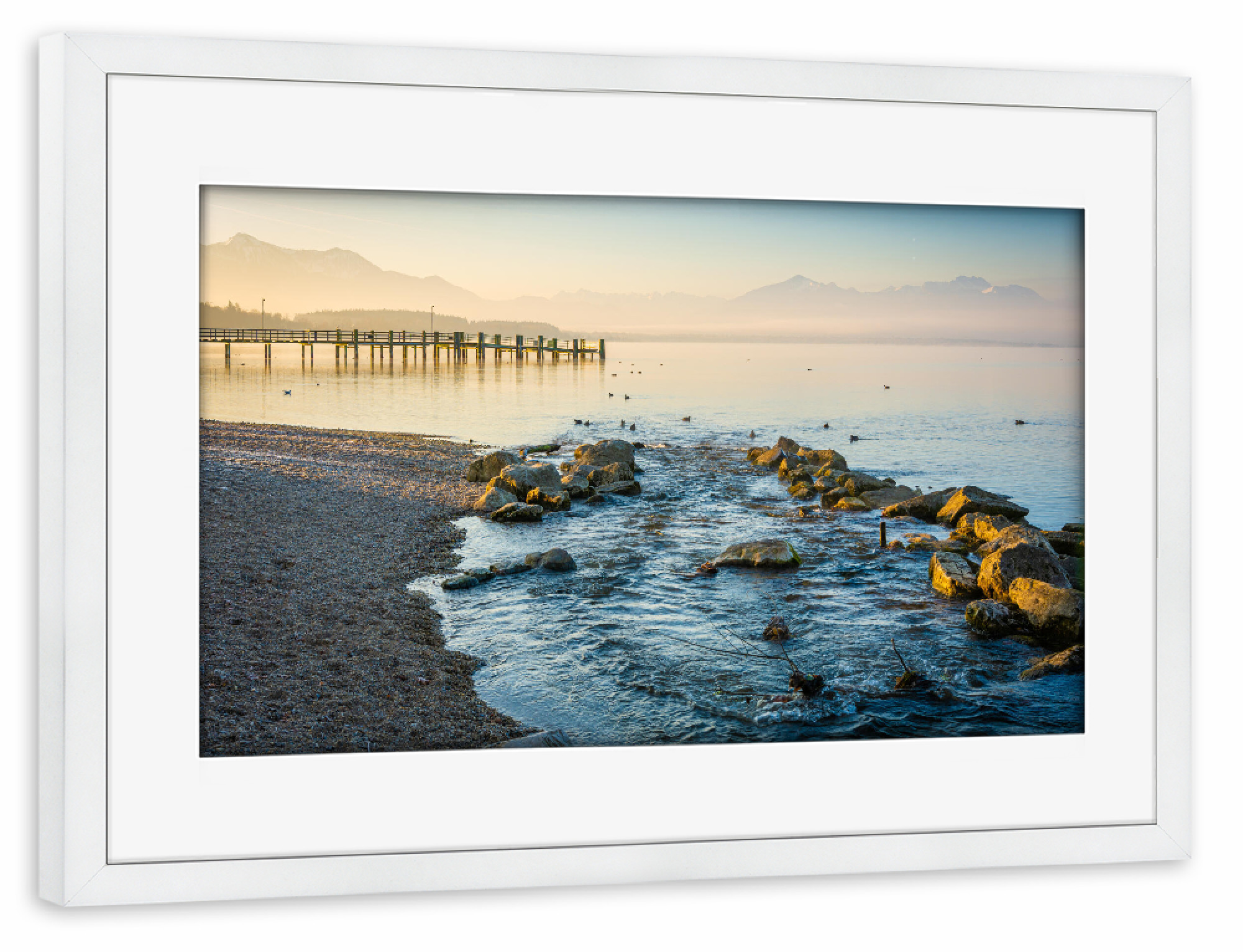 Poster mit Rahmen weiß "Sonnenaufgang am Chiemsee" artboxONE - Natur,Reise / Strand und Meer