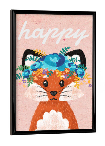 Poster mit schwarzem Rahmen "Happy Fuchs!" artboxONE - Floral,Für Kinder,Tiere