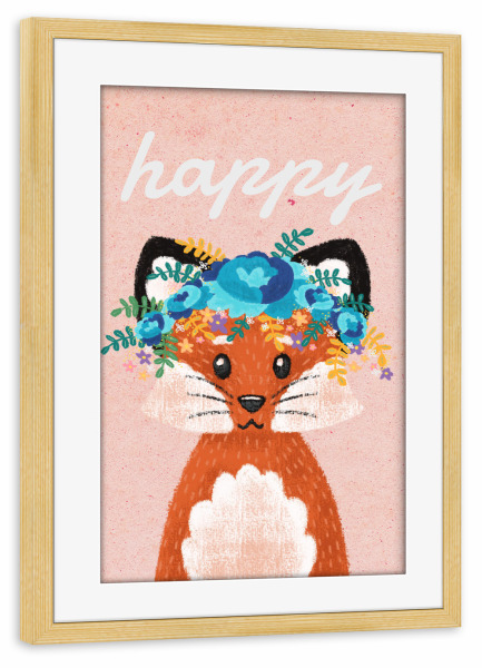 Poster mit Rahmen kiefer "Happy Fuchs!" artboxONE - Floral,Für Kinder,Tiere