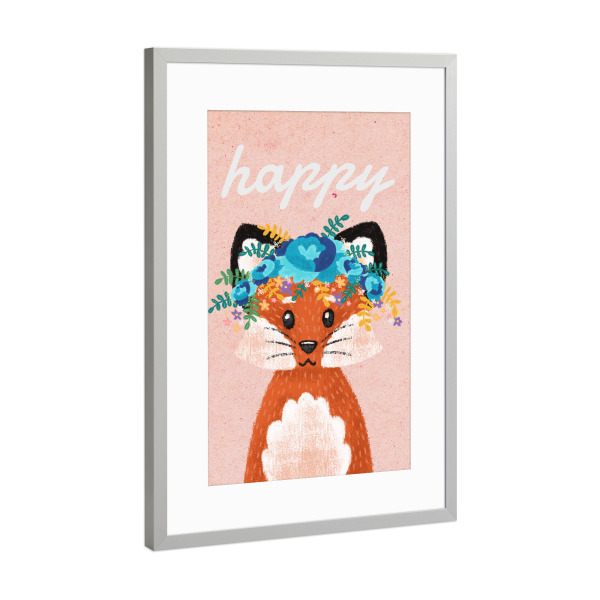 Poster mit Rahmen Silber "Happy Fuchs!" artboxONE - Floral,Für Kinder,Tiere