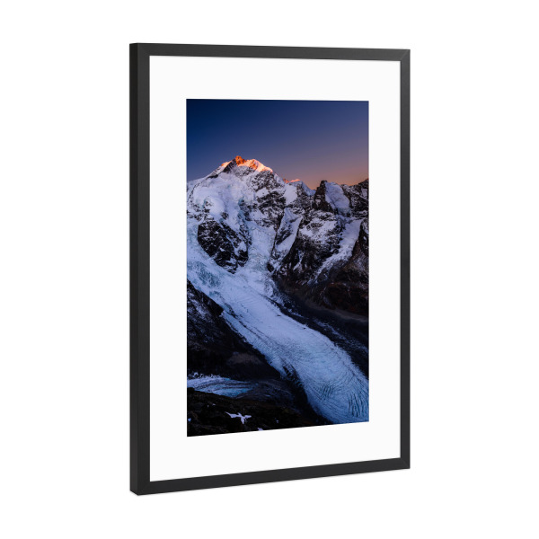 Poster mit Rahmen Schwarz (Metallic) "Piz Bernina sunrise Morteratsch" artboxONE - Natur