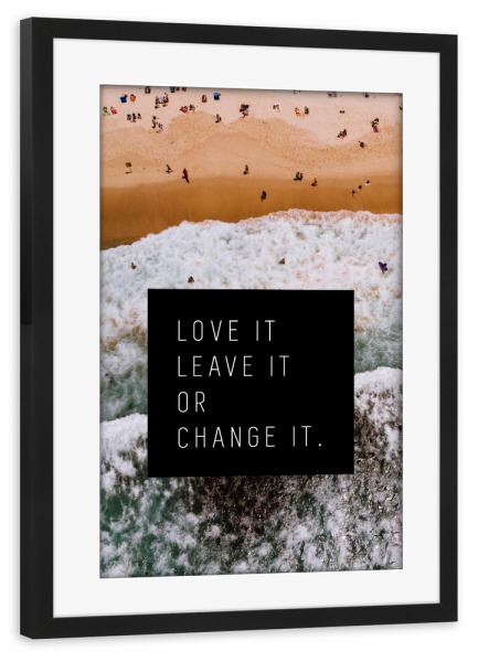 Poster mit Rahmen schwarz "Love it - Beach" artboxONE - Typografie,Natur,Reise,Reise / Strand und Meer
