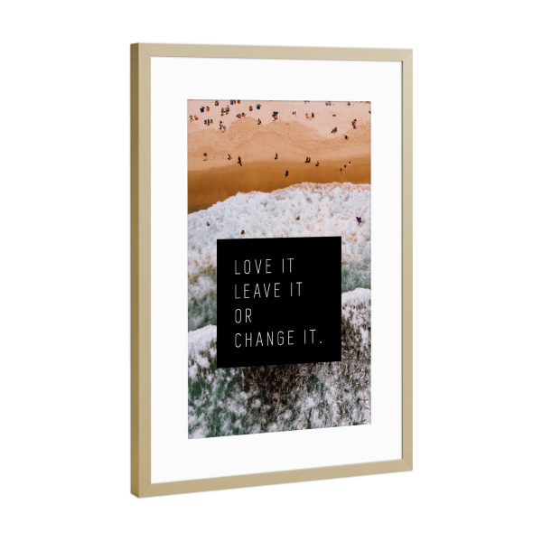 Poster mit Rahmen Gold "Love it - Beach" artboxONE - Typografie,Natur,Reise,Reise / Strand und Meer