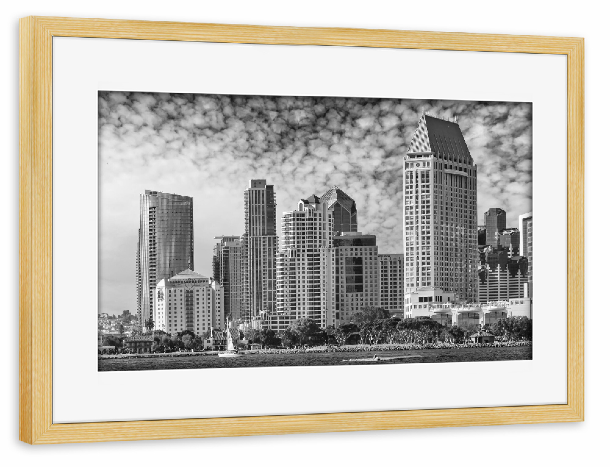 Poster mit Rahmen kiefer "SAN DIEGO Skyline" artboxONE - Städte,Schwarzweiß,Architektur,Reise / Länder