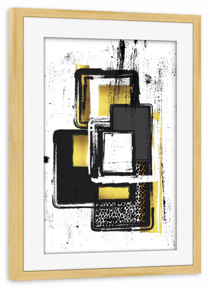 Poster mit Rahmen kiefer "Abstrakte Malerei Nr. 3 | gold" artboxONE - Abstrakt