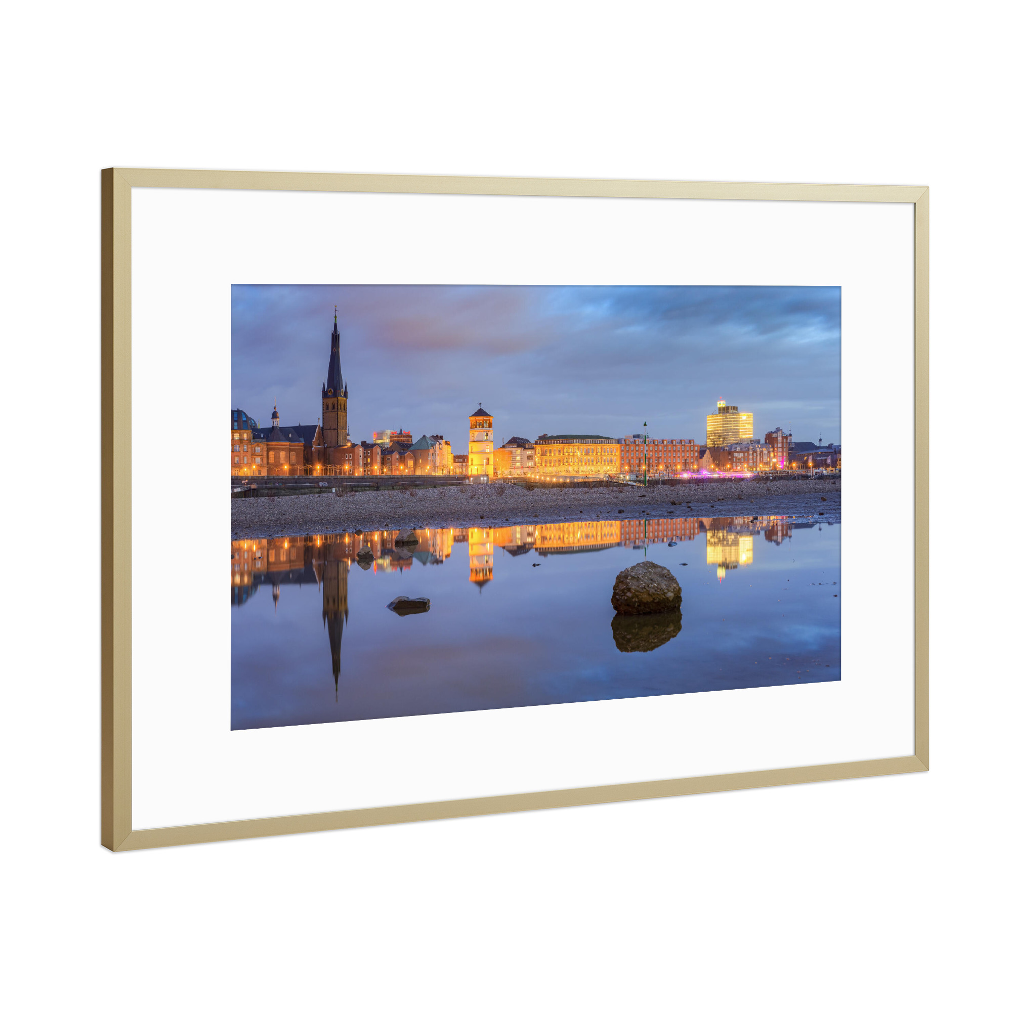 Poster mit Rahmen Gold "Blick zur Düsseldorfer Altstadt" artboxONE - Städte,Reise,Städte / Düsseldorf