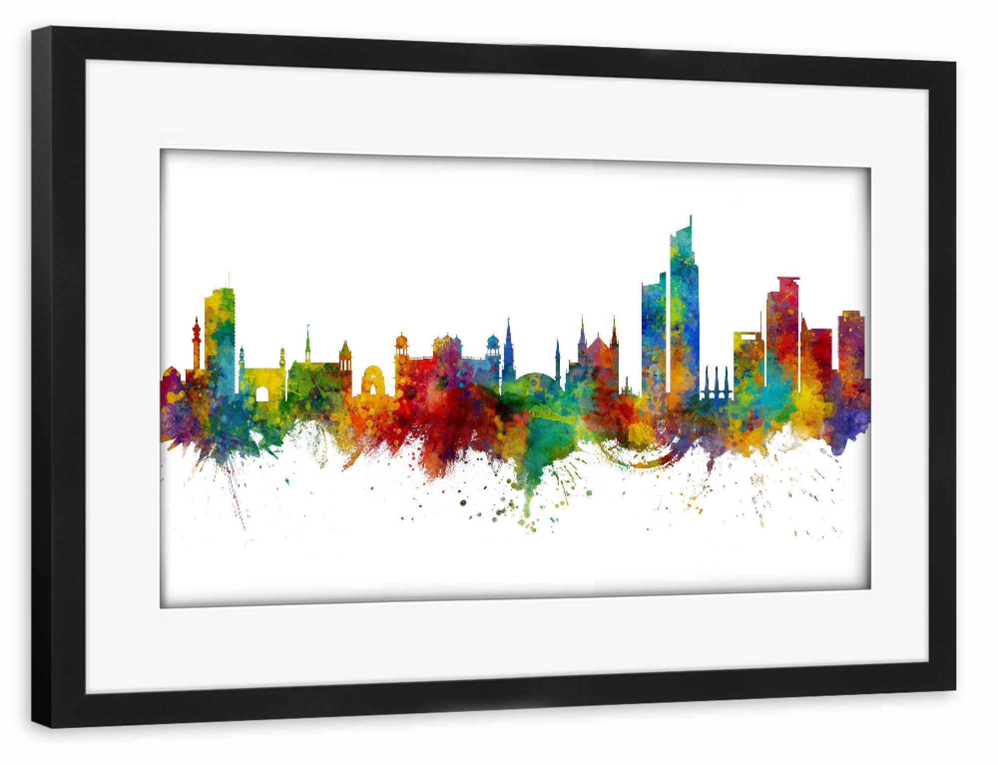 Poster mit Rahmen schwarz "Karachi Pakistan Skyline" artboxONE - Städte
