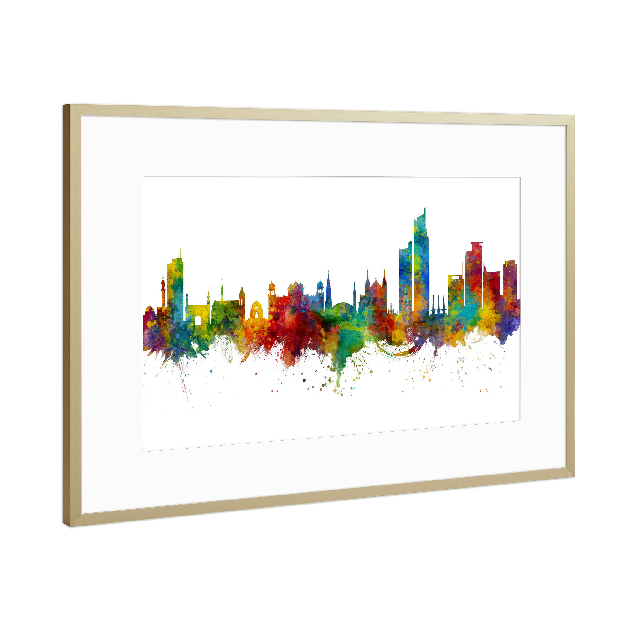 Poster mit Rahmen Gold "Karachi Pakistan Skyline" artboxONE - Städte