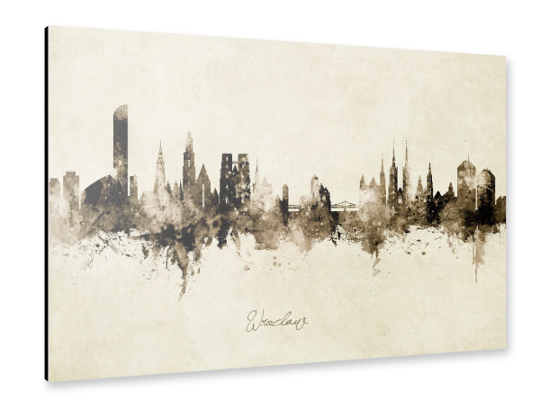 Alu-Dibond "Wroclaw Poland Skyline Sepia" 30x20 cm artboxONE