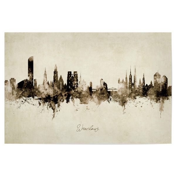 Poster "Wroclaw Poland Skyline Sepia" artboxONE - Städte - Wroclaw,Poland,Skyline,Cityscape,Stadtbild,Watercolor,City,Stadt,Beige,Polen