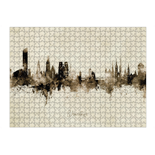 Puzzle Ravensburger "Wroclaw Poland Skyline Sepia" artboxONE - Städte - Wroclaw,Poland,Skyline,Cityscape,Stadtbild,Watercolor,City,Stadt,Beige,Polen