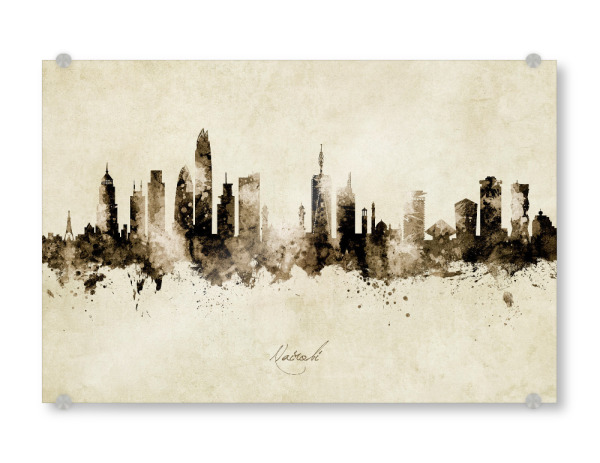 Acrylglasbild "Nairobi Kenya Skyline Sepia" artboxONE - Städte - Nairobi,Kenya,Skyline,Cityscape,Stadtbild,Watercolor,City,Stadt,Beige,Africa,Afrika