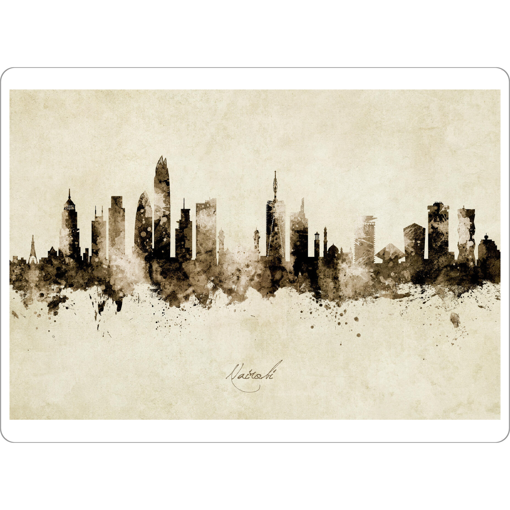 Tischset "Nairobi Kenya Skyline Sepia" artboxONE - Städte - Nairobi,Kenya,Skyline,Cityscape,Stadtbild,Watercolor,City,Stadt,Beige,Africa,Afrika