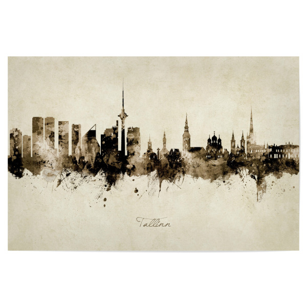Poster 30x20 cm "Tallinn Estonia Skyline Sepia" artboxONE - Städte - Tallinn,Estonia,Skyline,Cityscape,Stadtbild,Watercolor,City,Stadt,Beige
