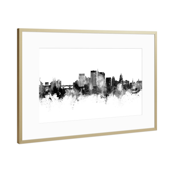 Poster mit Rahmen Gold "Boise Idaho Skyline Black" artboxONE - Städte,Schwarzweiß
