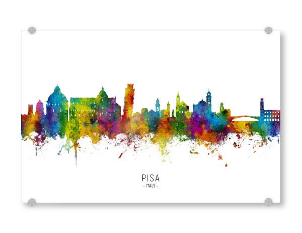 Acrylglasbild "Pisa Italy Skyline txt" artboxONE - Städte - Pisa,Italy,Skyline,Cityscape,Stadtbild,Watercolor,Italien,Turm,City,Stadt,Colorful,Bunt
