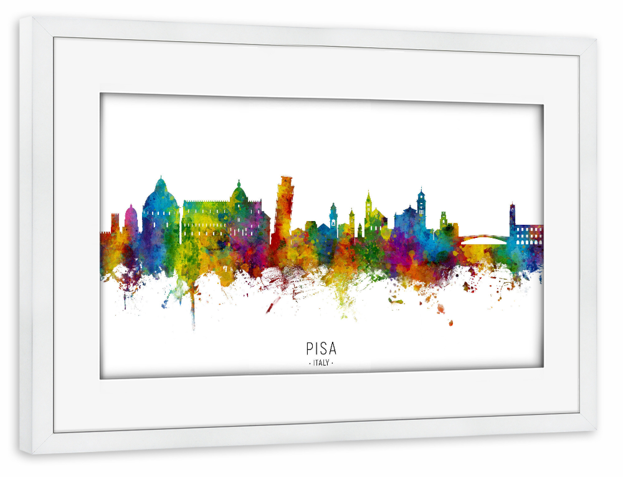 Poster mit Rahmen weiß "Pisa Italy Skyline txt" artboxONE - Städte