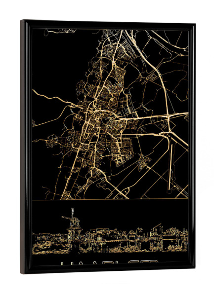Poster mit schwarzem Rahmen "Haarlem in Gold" artboxONE - Städte