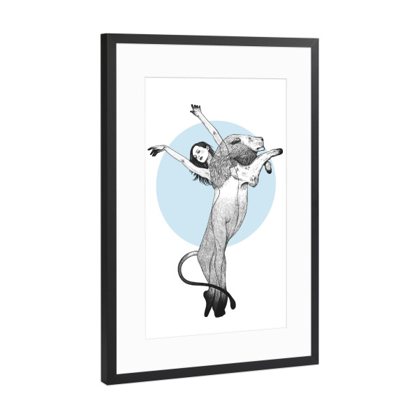 Poster mit Rahmen Schwarz (Metallic) "Soulmate Lion" artboxONE - Natur,Tiere,Menschen,Schwarzweiß,Liebe