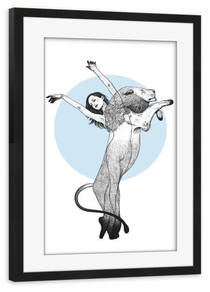 Poster mit Rahmen schwarz "Soulmate Lion" artboxONE - Natur,Tiere,Menschen,Schwarzweiß,Liebe