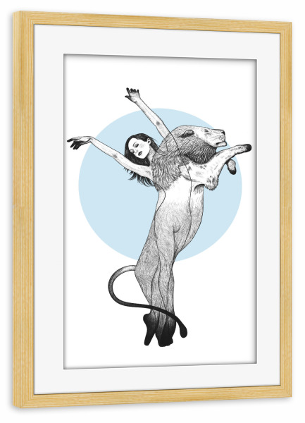 Poster mit Rahmen kiefer "Soulmate Lion" artboxONE - Natur,Tiere,Menschen,Schwarzweiß,Liebe