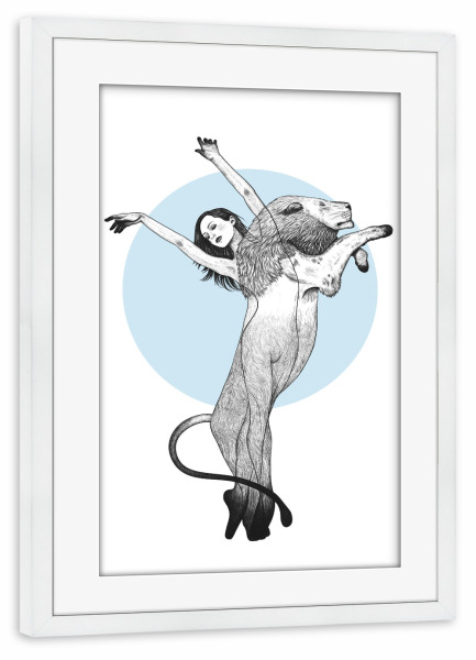 Poster mit Rahmen weiß "Soulmate Lion" artboxONE - Natur,Tiere,Menschen,Schwarzweiß,Liebe