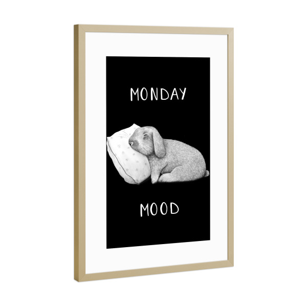 Poster mit Rahmen Gold "Monday mood on black" artboxONE - Natur,Tiere,Schwarzweiß,Lustig